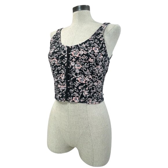 VOLCOM What A Looker Crop Tank Top Sz L Corset Style Tank Eyelet Floral Printed - Picture 5 of 10